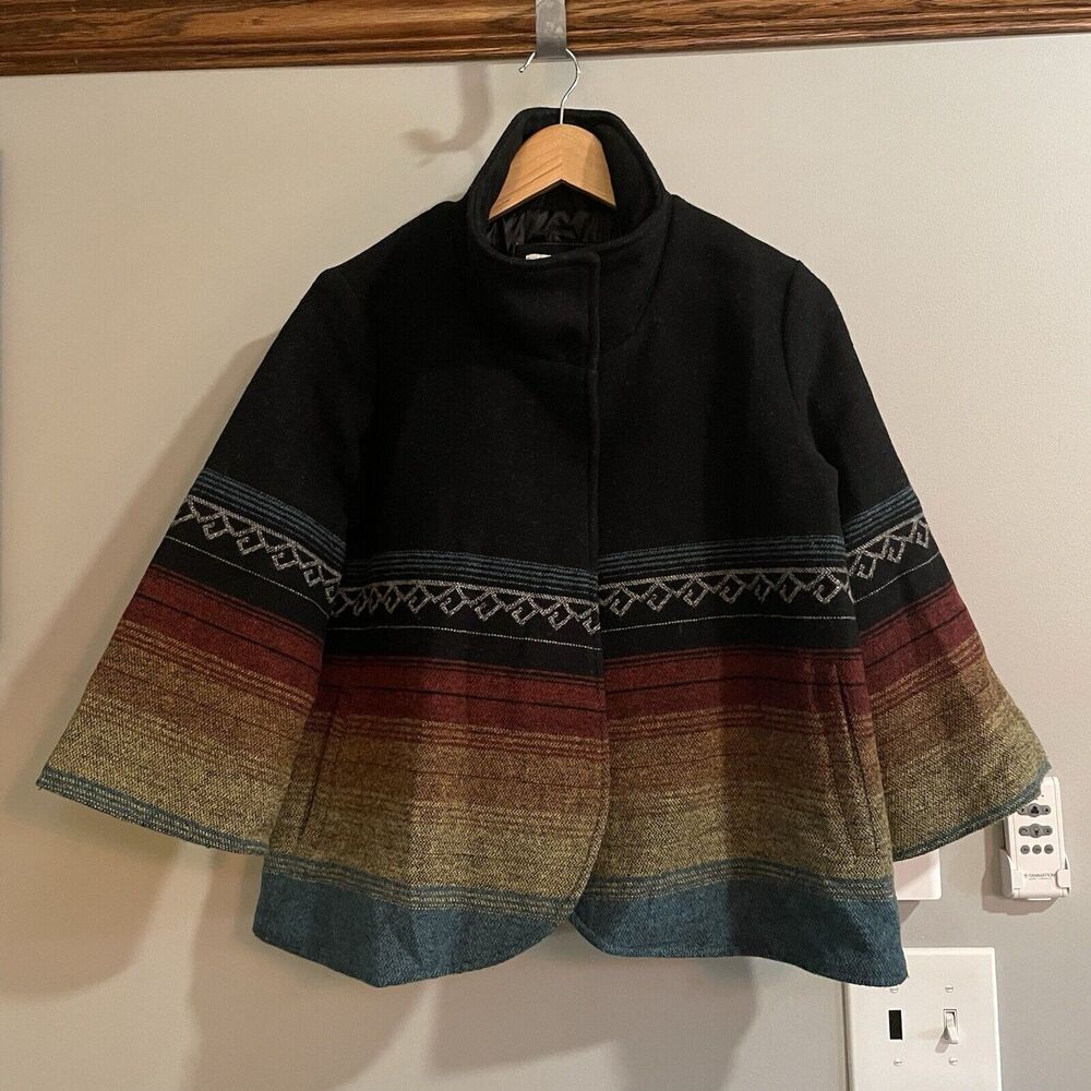 Billabong Jacket Wool Blend Cape 3/4 Sleeve Southwestern Womens‎ Medium